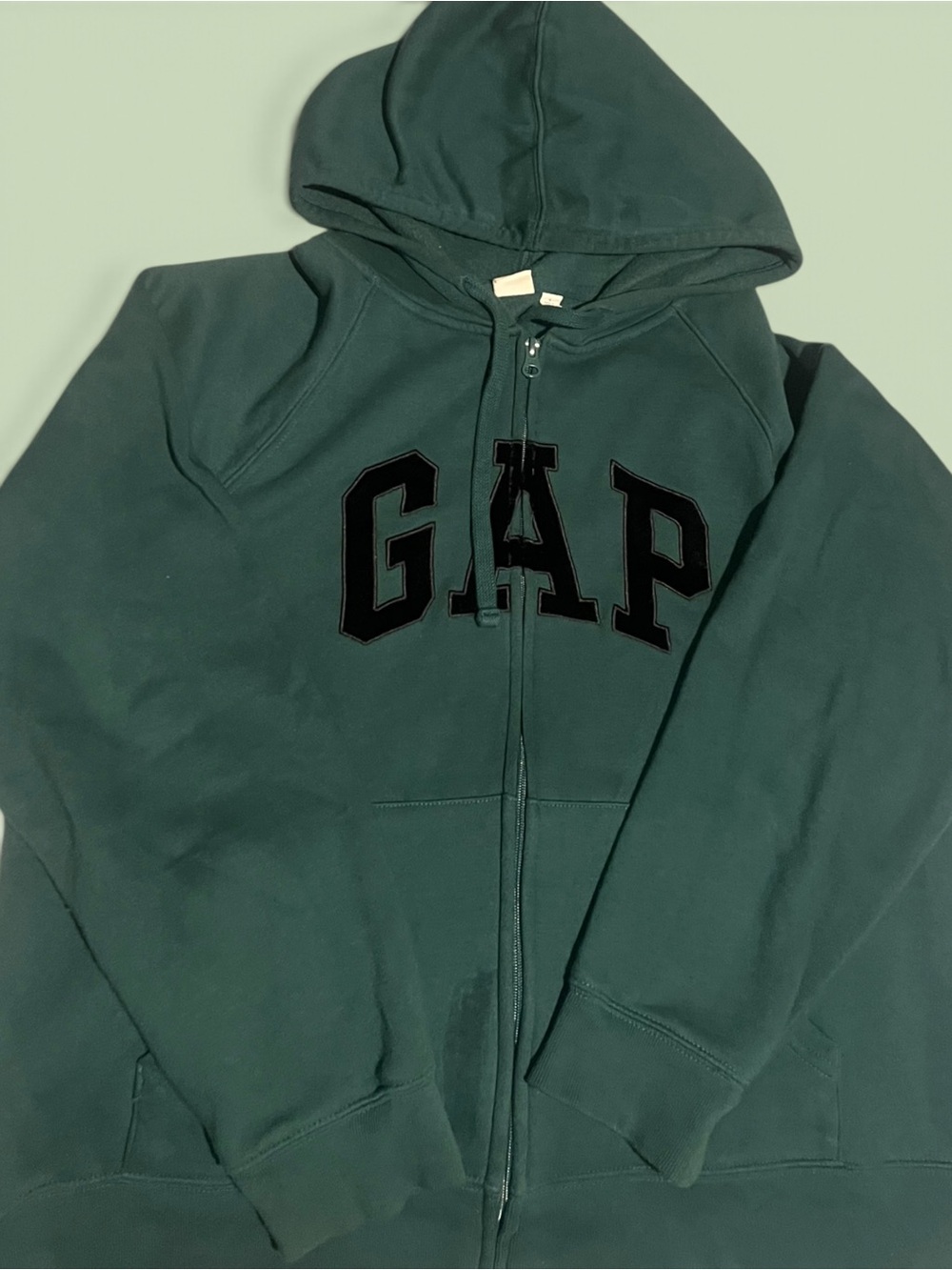 GAP Dark Green Full-Zip Hoodie with Black velvet Logo
